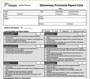 Grade 1 to 8 Ontario Report Card