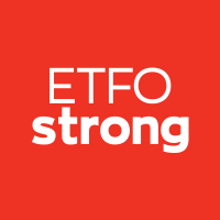 A red square with white lettering saying "ETFO Strong."