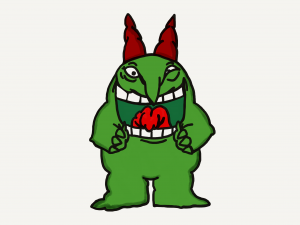 A cartoon of a green monster.