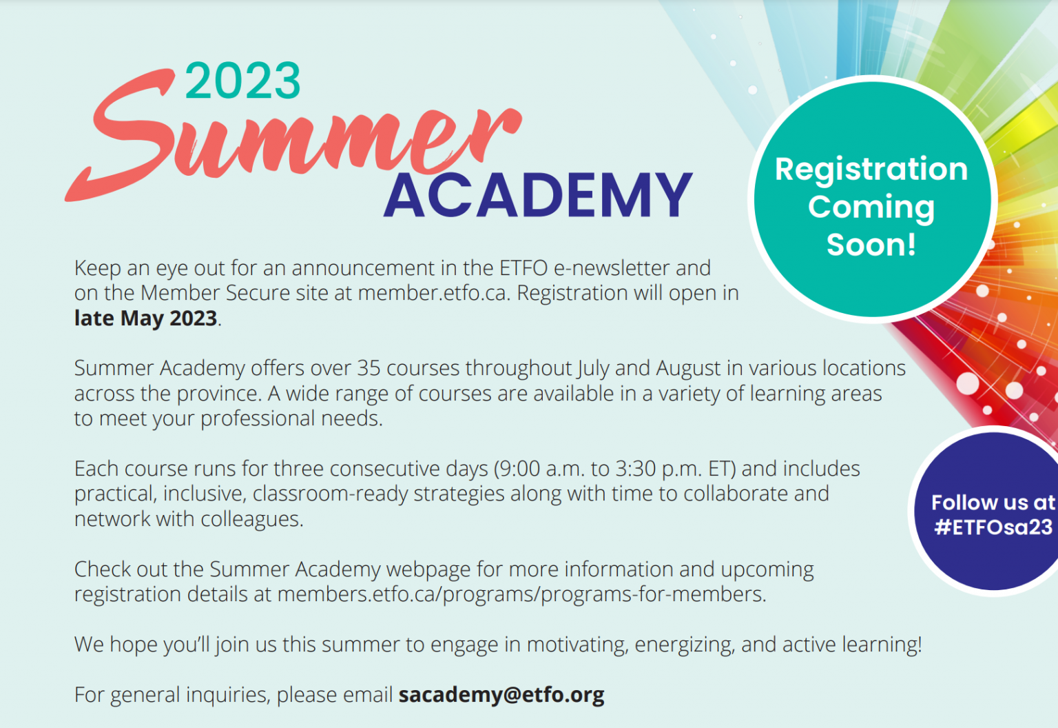 ETFO’s Summer Academy Is Coming Soon!