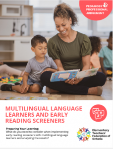 Photo of cover of ETFO resource about MLLs and Early Reading Screeners